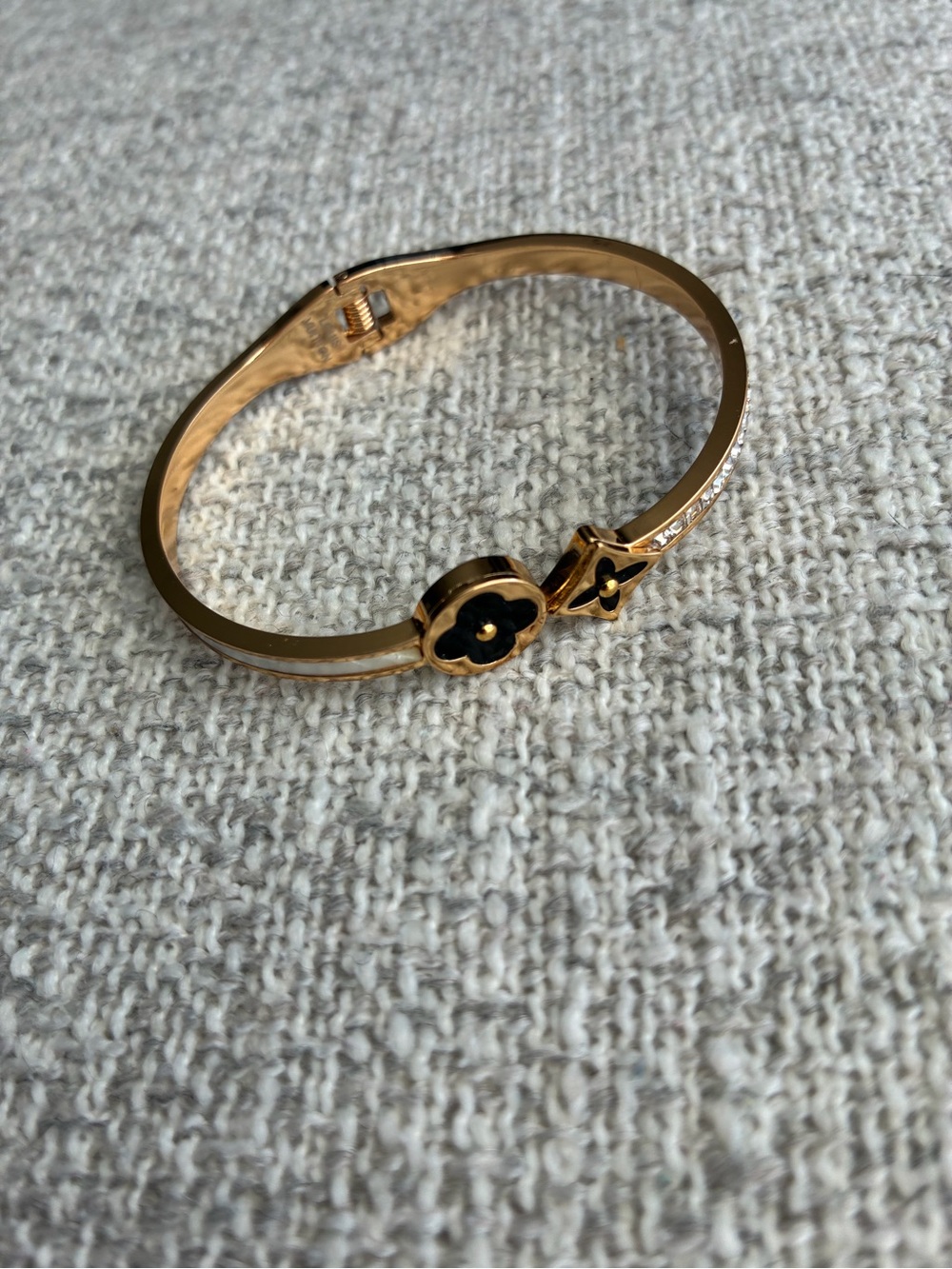 Gold and Black Floral Bangle Bracelet - Women Jewelry